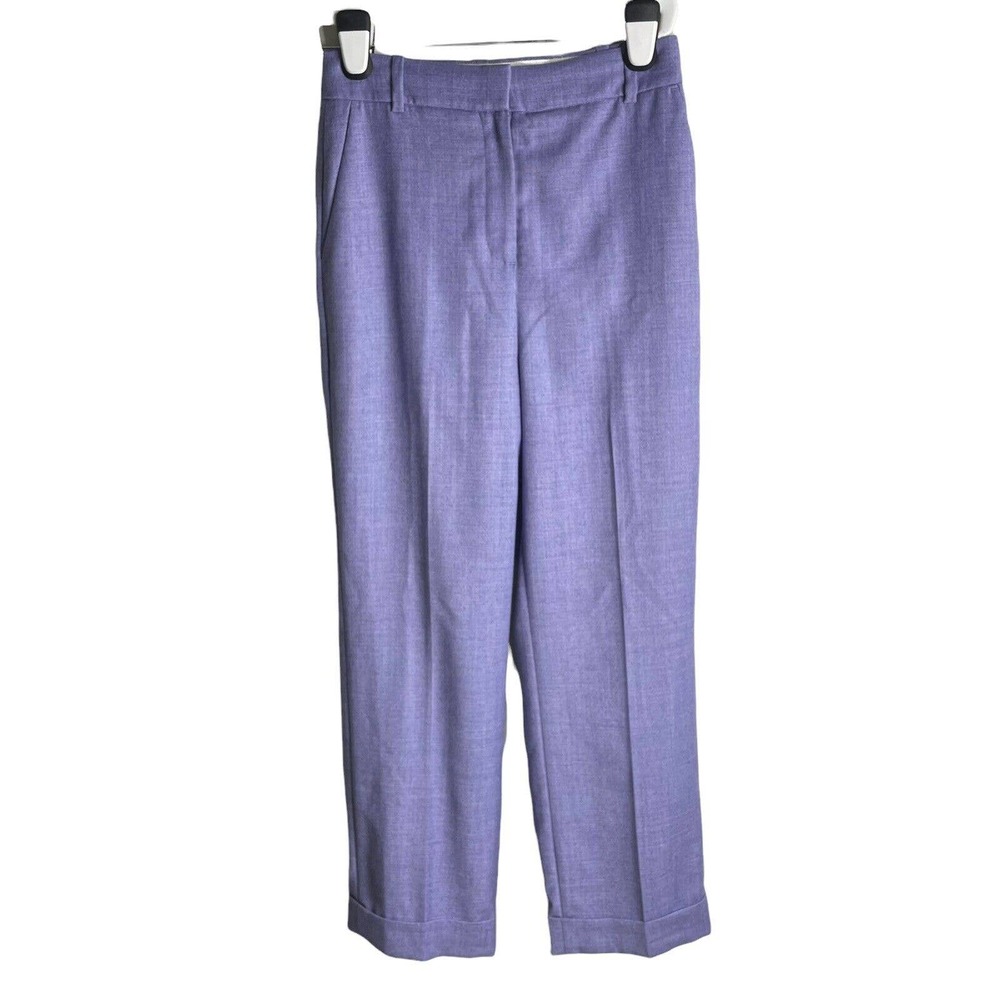 J. Crew Heathered Blue Lavender Trouser 4 High Rise Wool Blend Flannel Pants - Picture 3 of 8